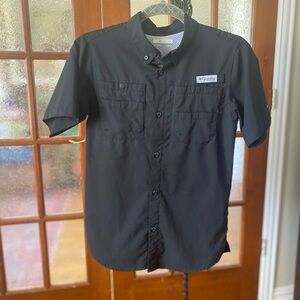 PFG Columbia Boys Black Short Sleeve Button Down 14/16